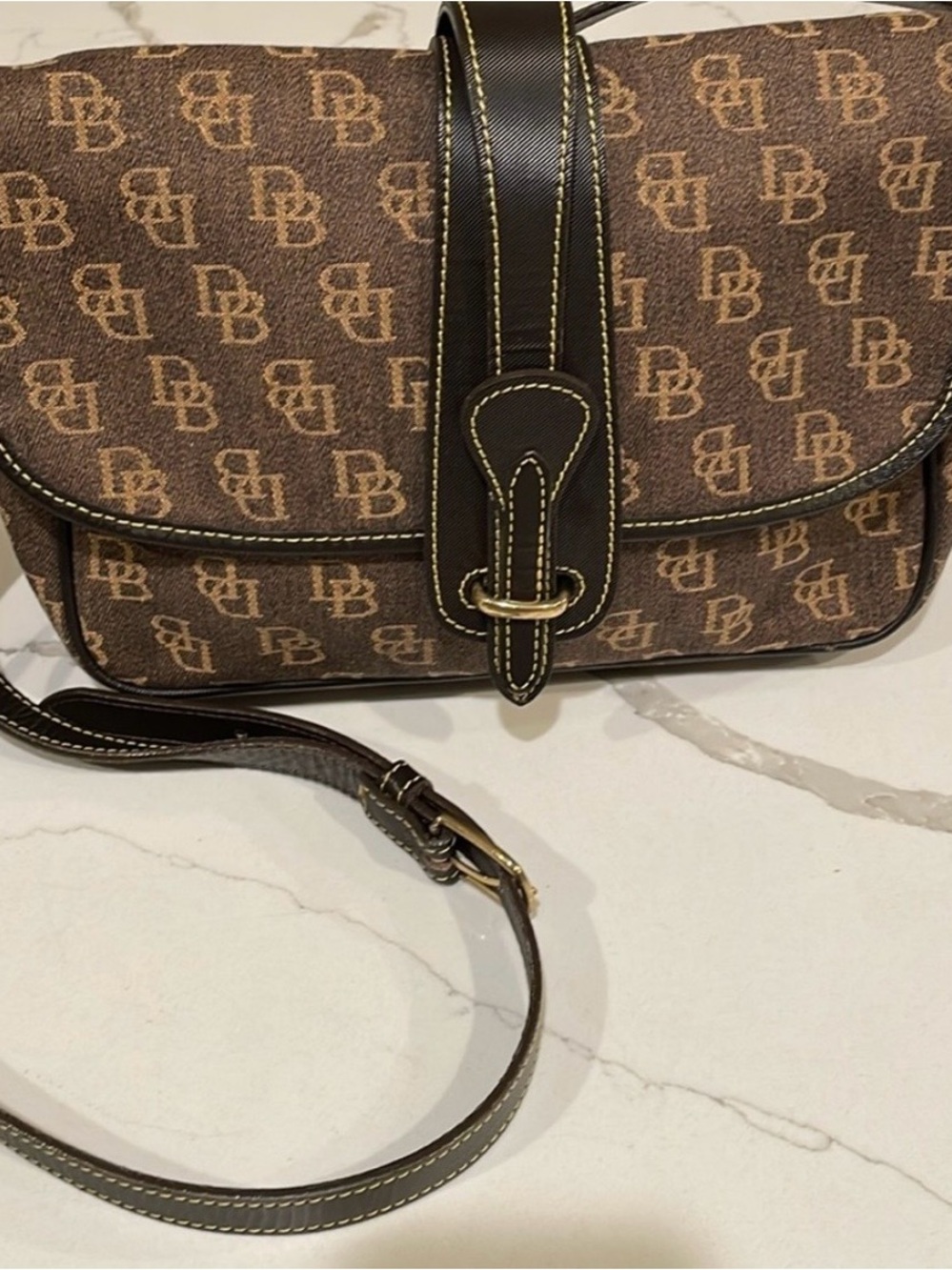 Dooney & Bourke Brown Monogram Shoulder Bag with Tan Logo